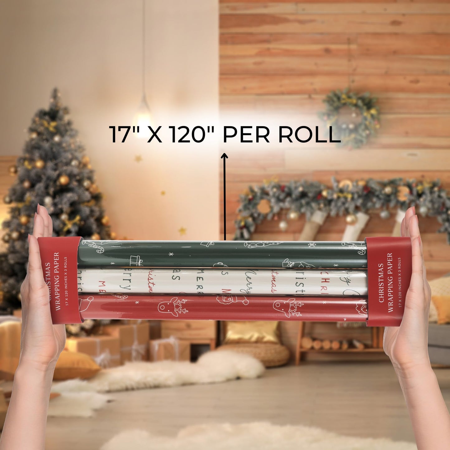 Beautiful Christmas Gift Wrapping Paper Rolls For Small & Medium Size Gifts - Set of 3 Quality Paper Rolls With Cute Designs - Add a Touch of Magic to Every Gift You Wrap - 17 in x 120 in Per Roll