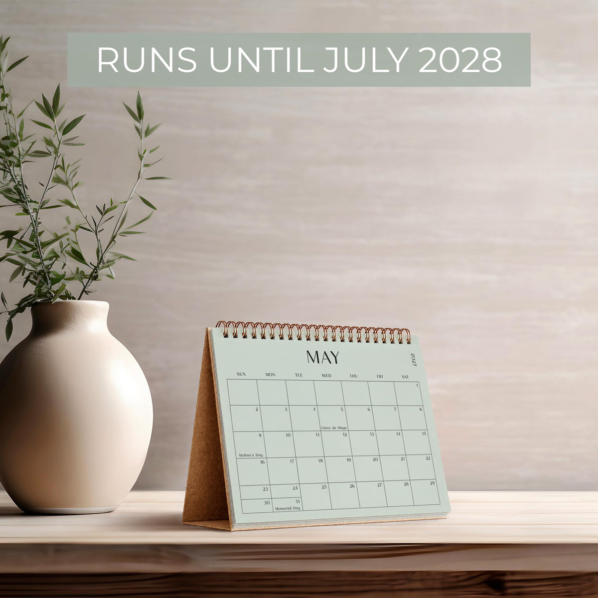 Aesthetic Desk Calendar 2027-2028 - Runs from January 2027 until July 2028