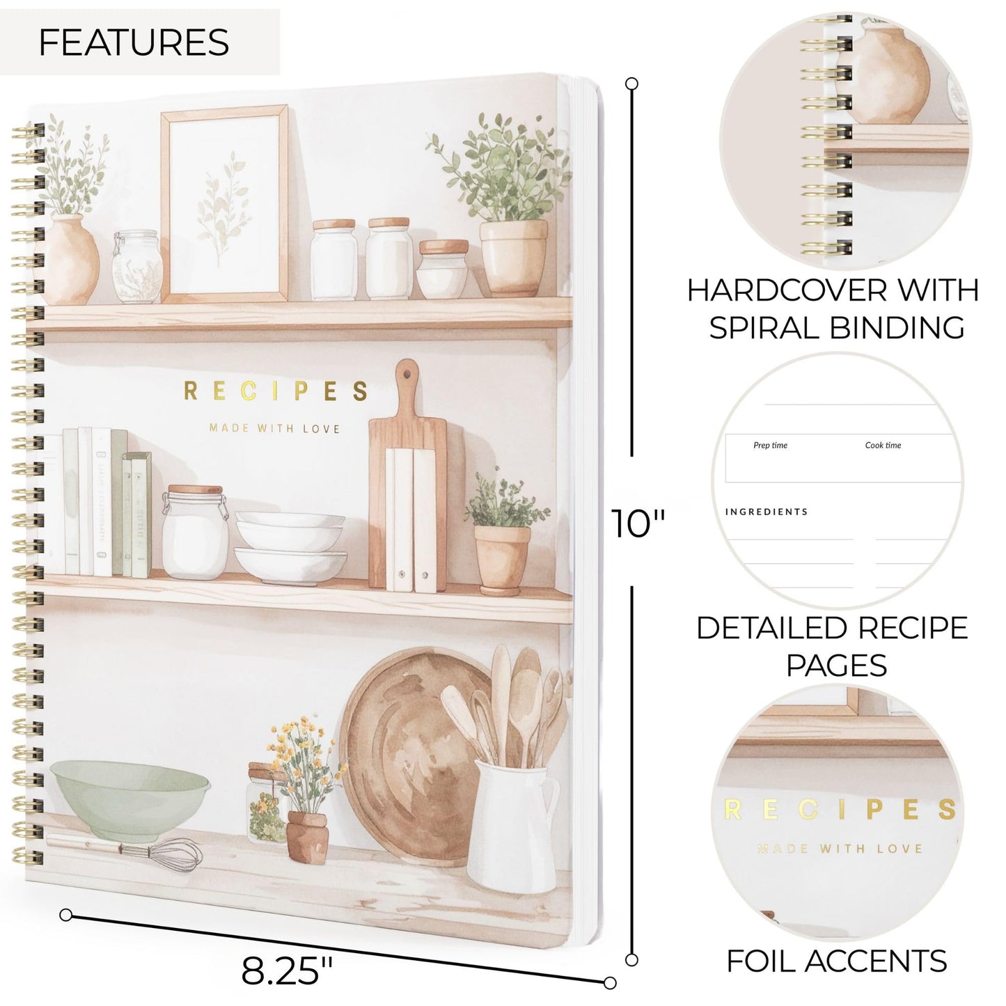 Aesthetic Recipe Book for 100+ Cherished Meals - Spacious 8.25 x 10" Notebook to Write In Your Own Recipes - Beautiful Blank Cookbook for Seamless Homemade Dish Planning