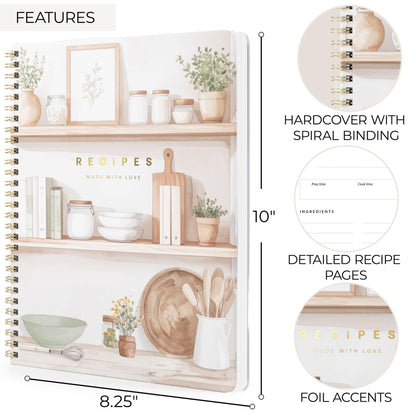 Aesthetic Recipe Book for 100+ Cherished Meals - Spacious 8.25 x 10" Notebook to Write In Your Own Recipes - Beautiful Blank Cookbook for Seamless Homemade Dish Planning