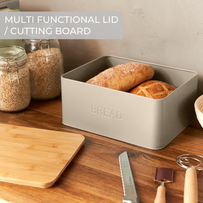 ZICOTO Beautiful Bread Box With Wooden Lid For Your Kitchen Countertop - Spacious Container Perfectly Stores Your Homemade Bread, English Muffins & Bagels - Quality Cutting Board Lid Keeps Loaf Fresh