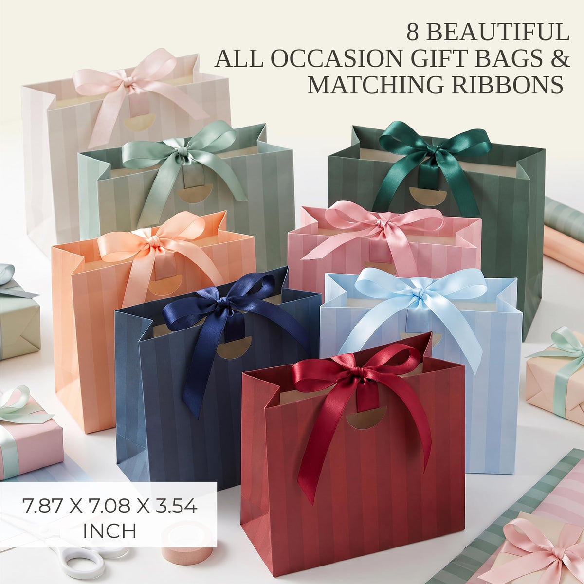 ZICOTO Beautiful Gift Bags Set of 8 with Macthing Ribbons for Women & Kids