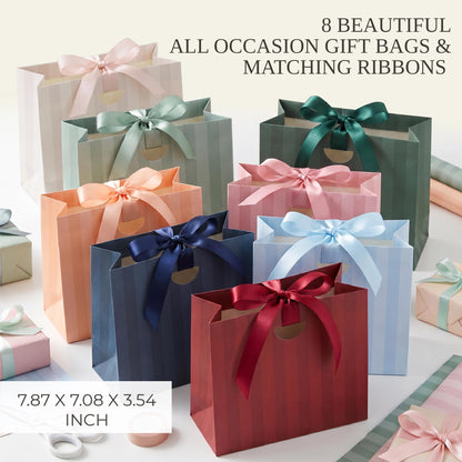 ZICOTO Beautiful Gift Bags Set of 8 with Macthing Ribbons for Women & Kids