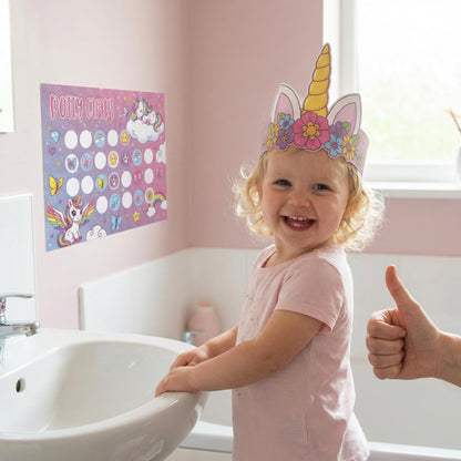Fun Potty Training Chart with Stickers for Girls - Motivating Unicorn Rewards System with Stickers for Toddler Potty Training - Easy to Use Potty Training Poster that Kids Love