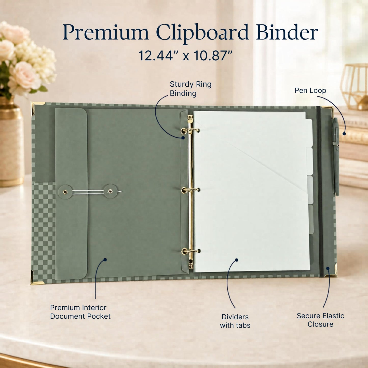ZICOTO Elegant Clipboard Binder with Dividers - Professional Document Portfolio Notepad for Office, School, Home - with Tabs and File Folder for Easy Organization