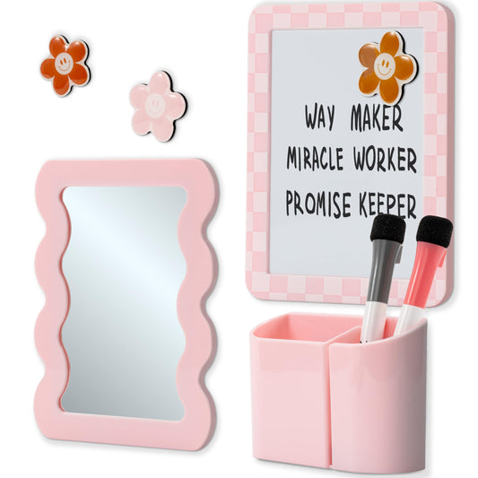 Stylish Locker Accessories Kit for Girls - Includes Mirror, Whiteboard, Pen Holder, Cute Flower Magnets & Marker Set - All-in-One School Locker Decor & Organizer Set to Brighten Up Your School Day