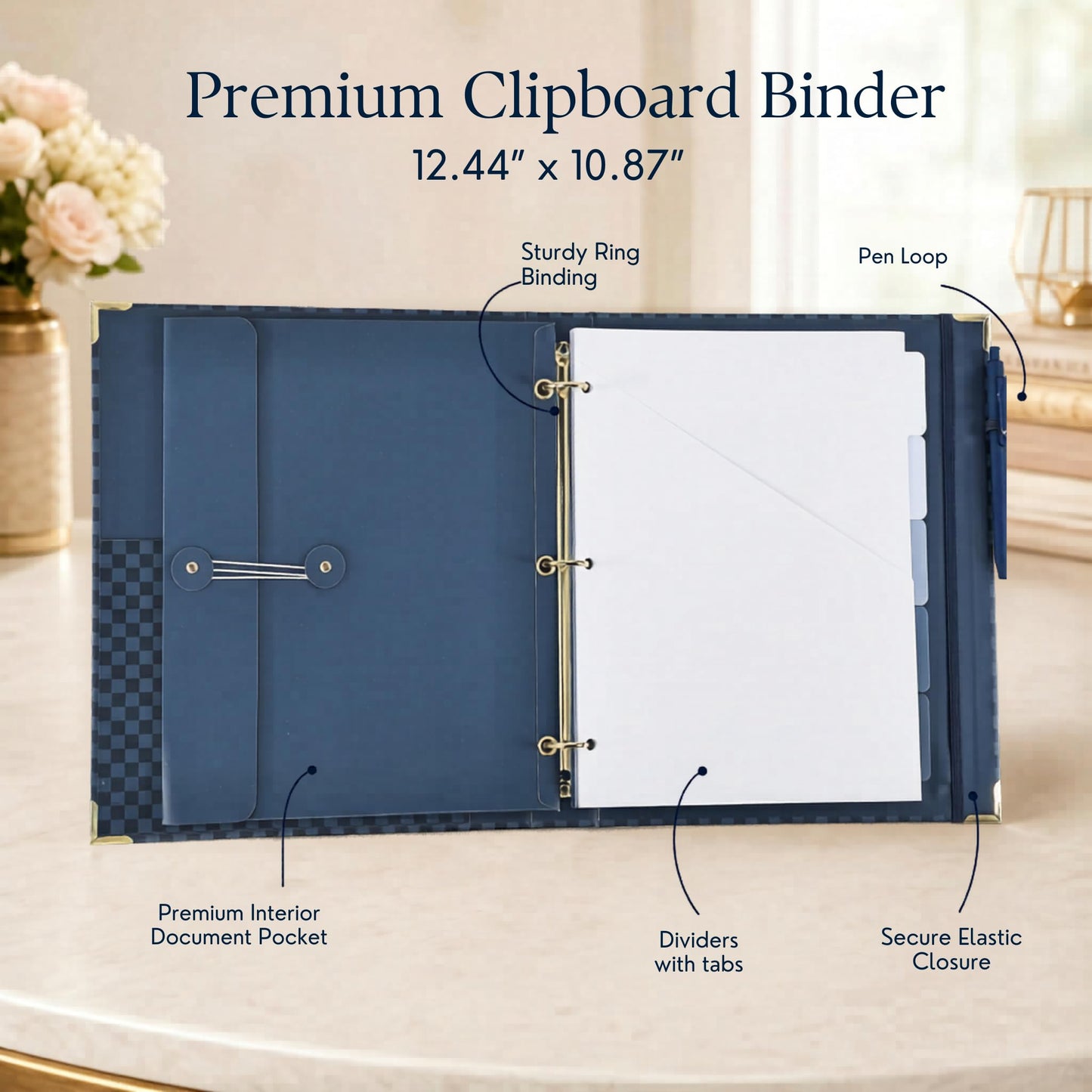 ZICOTO Elegant Clipboard Binder with Dividers - Professional Document Portfolio Notepad for Office, School, Home - with Tabs and File Folder for Easy Organization