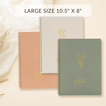 ZICOTO Aesthetic Spiral Notebook Set of 3 For Women 10.5 x 8 - Large College Ruled Journal/Notebook with Large Pockets And Lined Pages - Perfect Supplies to Stay Organized at Work or School