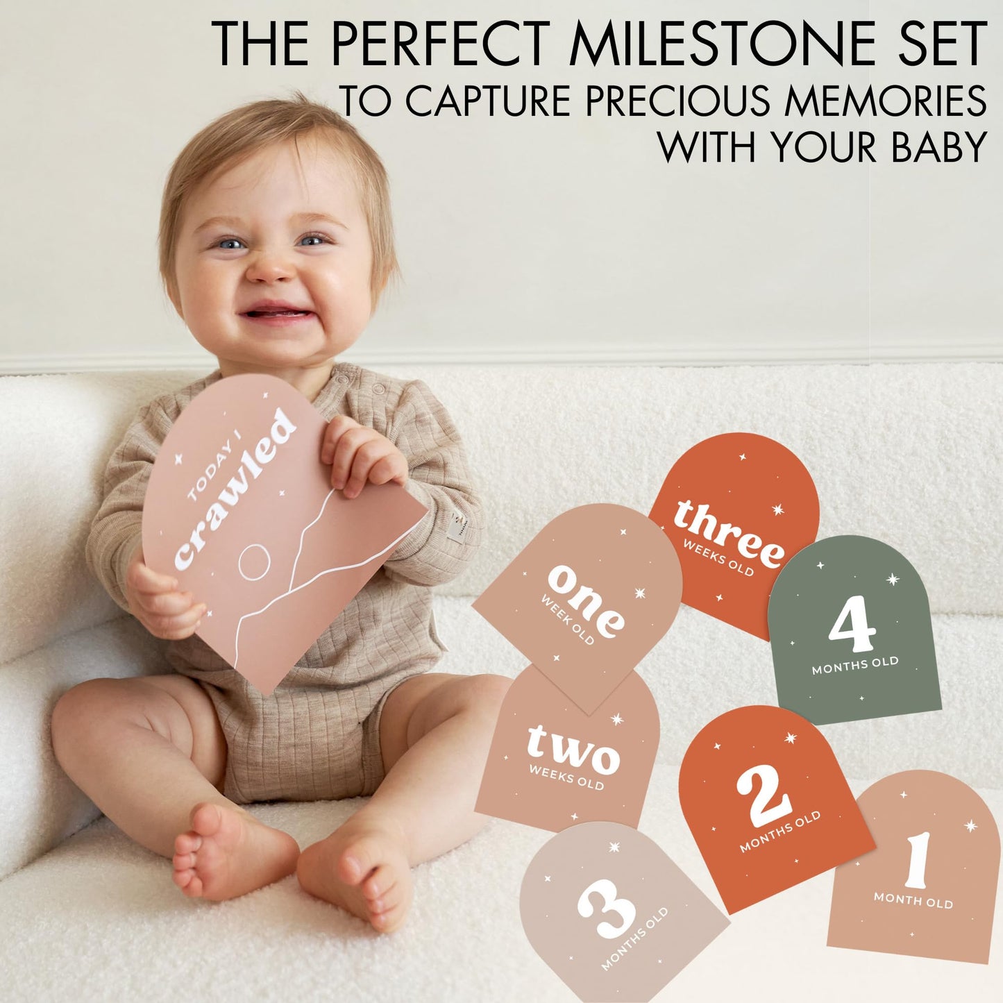 Beautiful Baby Monthly Milestone Cards - The Perfect Cards for Adorable Milestone Pictures of Your Newborn Boy/Girl - 15 Reversible Paper Set incl. Welcome Home & Hello World Sign are A Great Gift