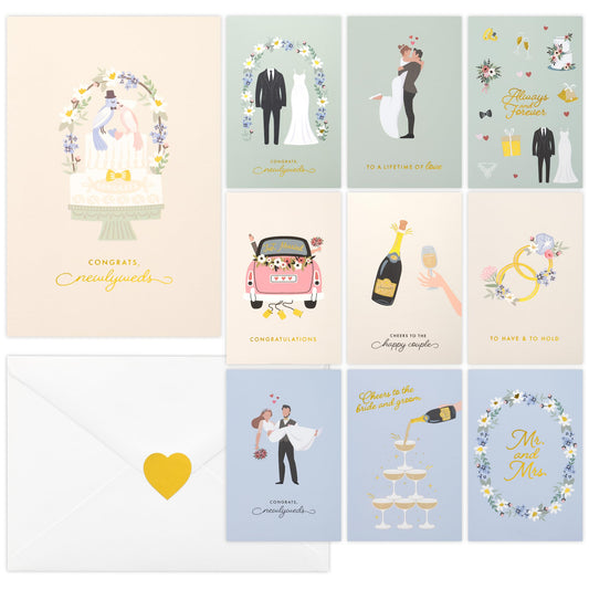 ZICOTO Beautiful Wedding Cards Set of 10 with Envelopes and Stickers - Elegant Blank Engagement Cards for Personalized Congratulations Wishes - Perfect for Wedding Shower Gifts for the Bride & Groom