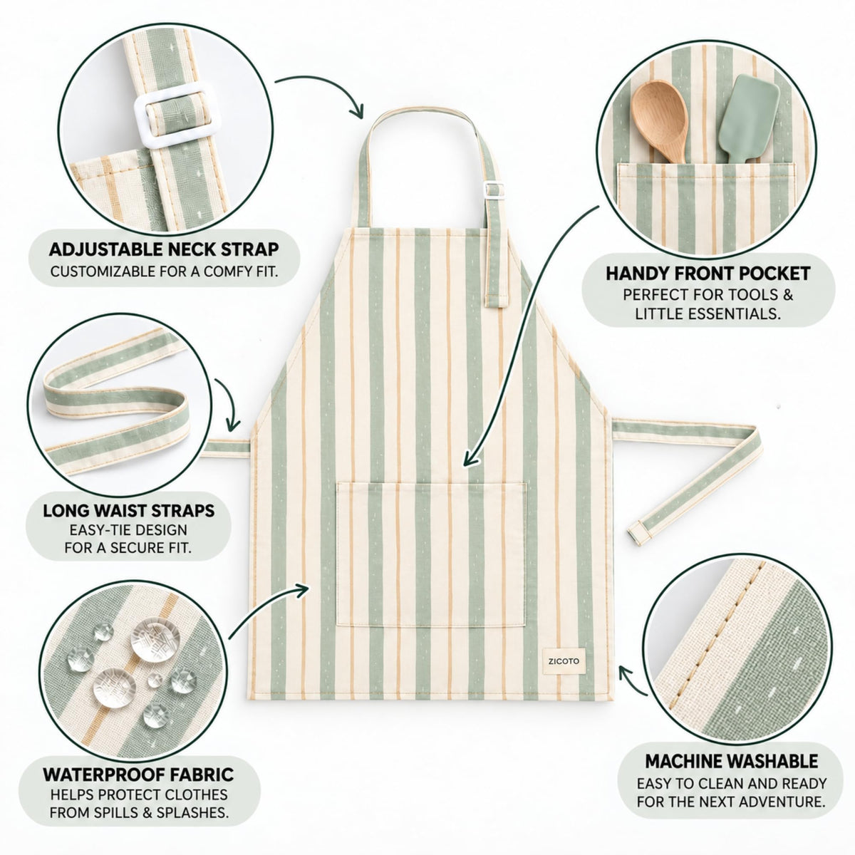 Kids Apron for Girls & Boys - Toddler Apron with Pocket for Cooking, Baking
