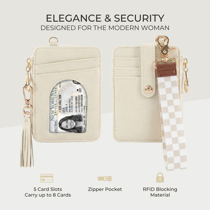 Stylish Wristlet Wallet for Women - Slim Design Credit Card Holder w/ Plenty of Storage incl. Clear ID Window & Zipper Pocket - Easy Carry RFID Blocking Keychain Wallet w/ Tassel, Lanyard & Gold Rings