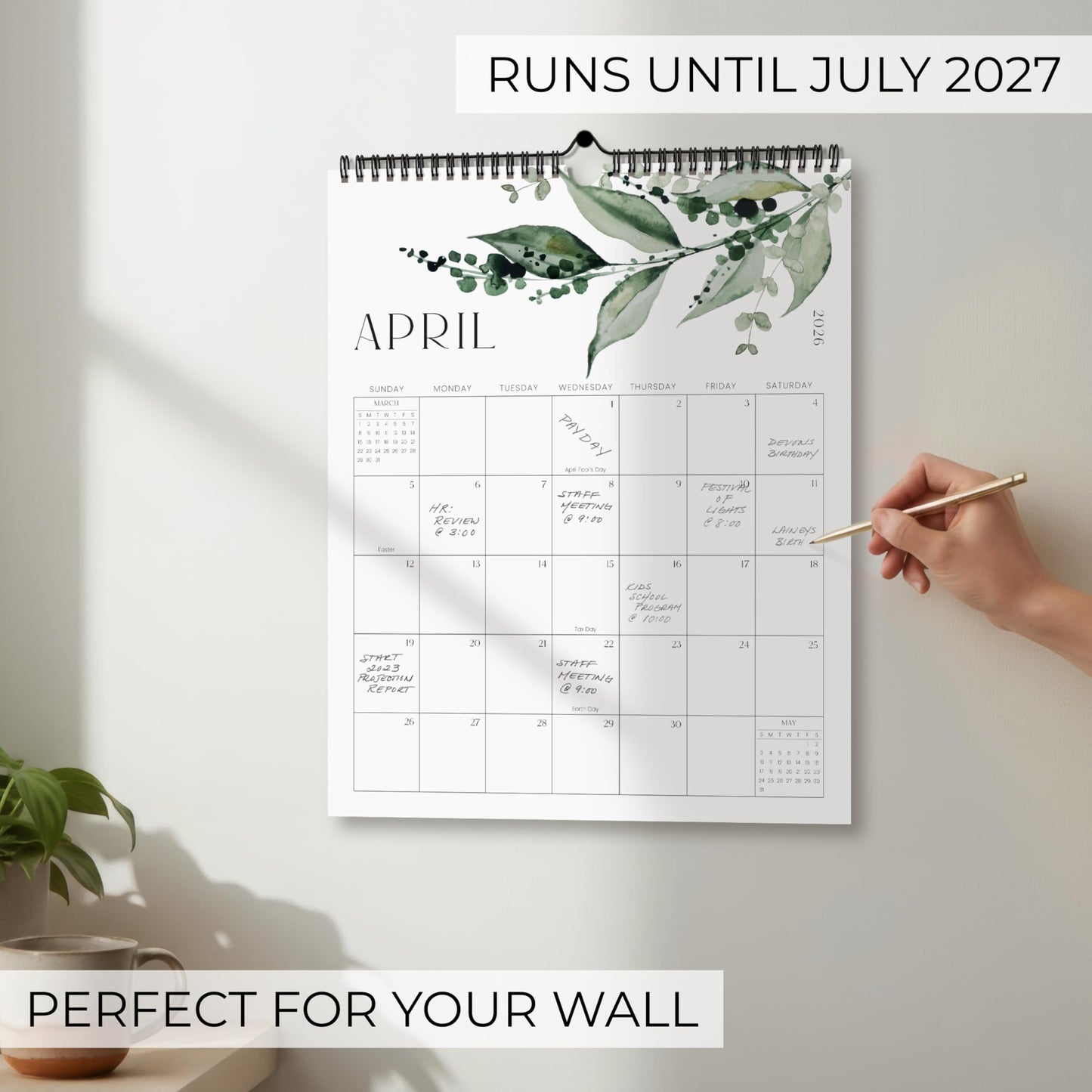 Aesthetic 2026-2027 Wall Calendar - Runs from June 2026 Until December 2027 - The Perfect Modern Greenery Calendar Planner for Easy Organizing