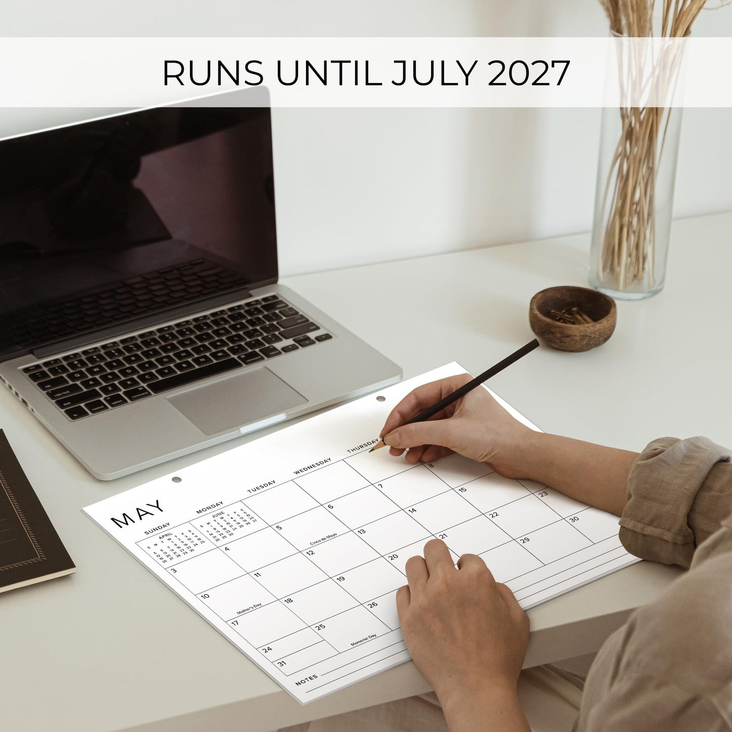 Aesthetic 2026 Desk Calendar - Runs From January 2026 Until July 2027 - Large Minimalistic Office Desktop/Wall Calendar 16"x12" for Easy Organizing