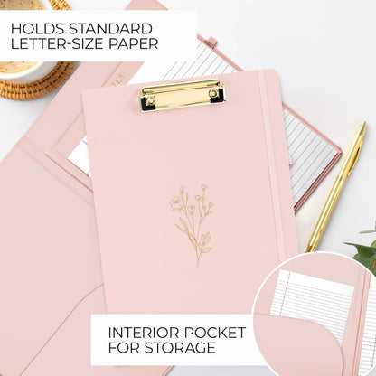 Aesthetic Clipboard Folio with Refillable Lined Notepad & Interior Pocket - Cute Padfolio/Legal Pad Holder for Women - Easily Organize Notes at Work, School, or Home