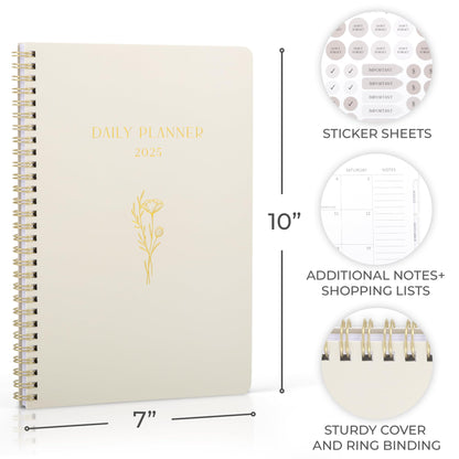 Beautiful 2025 Daily Planner - 7" x 10" Daily Planner for Women or Men with Weekly & Monthly Spreads for Easy Planning - Perfect Calendar Book To Organize All Tasks and Boost Productivity