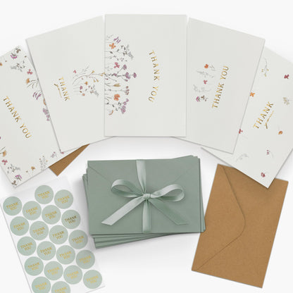 Beautiful Thank You Card Set With Envelopes and Stickers - Set of 20 Elegant Blank Cards For Personalized Notes - Perfect Bulk Stationary Set For All Occasions incl. Weddings, Business & Baby Showers