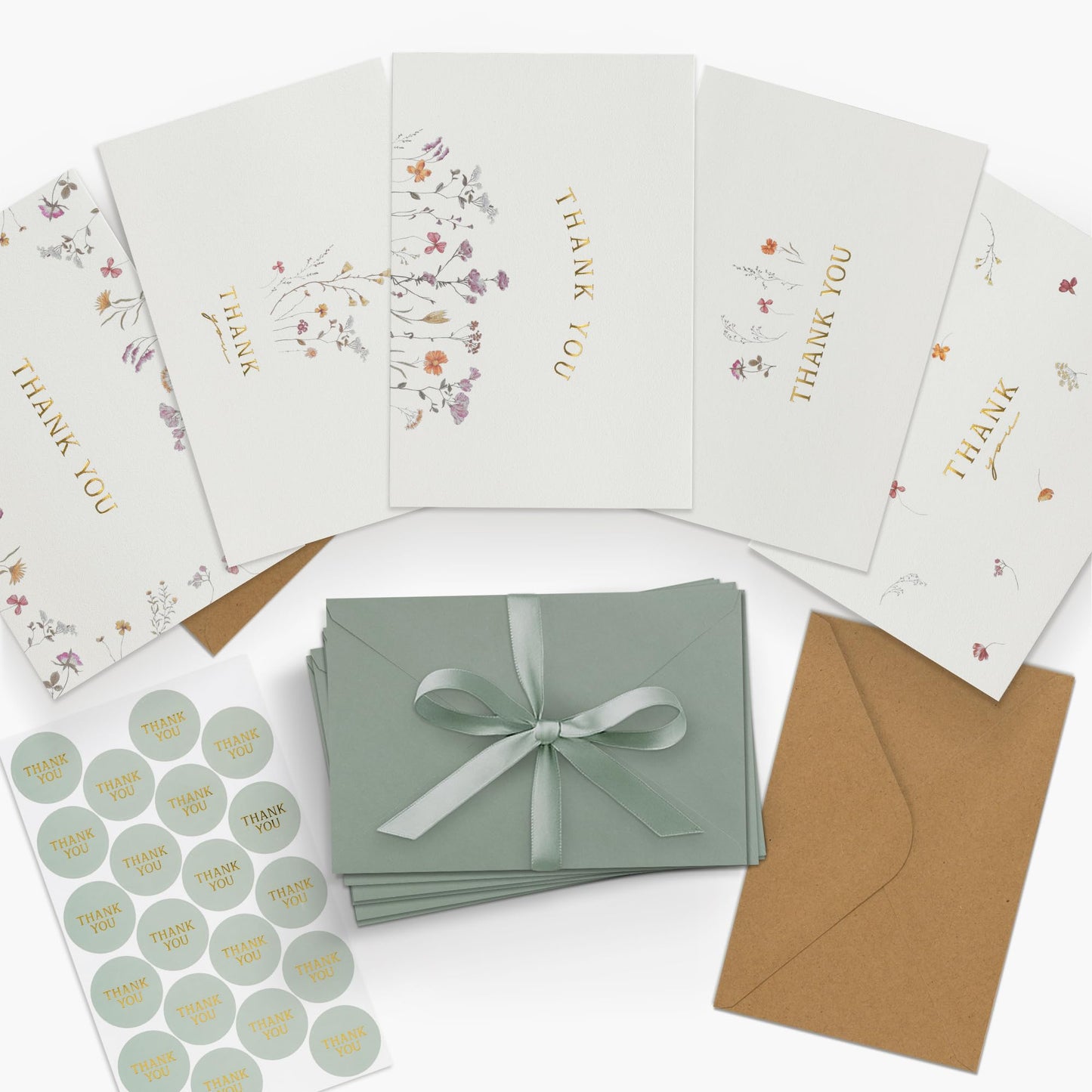 Beautiful Thank You Card Set With Envelopes and Stickers - Set of 20 Elegant Blank Cards For Personalized Notes - Perfect Bulk Stationary Set For All Occasions incl. Weddings, Business & Baby Showers