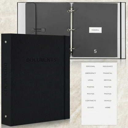 Aesthetic Document Organizer Folio - Linen Cover Life and Family Emergency Binder - Perfect Files Organizer for Your Important Documents, Birth Certificates, Passports, Social Security Cards, Photo
