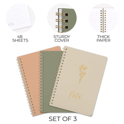 ZICOTO Aesthetic Spiral Notebook Set of 3 For Women - Cute College Ruled 7x5 Journal/Notebook with Lined Pages - Perfect Supplies to Stay Organized at Work or School