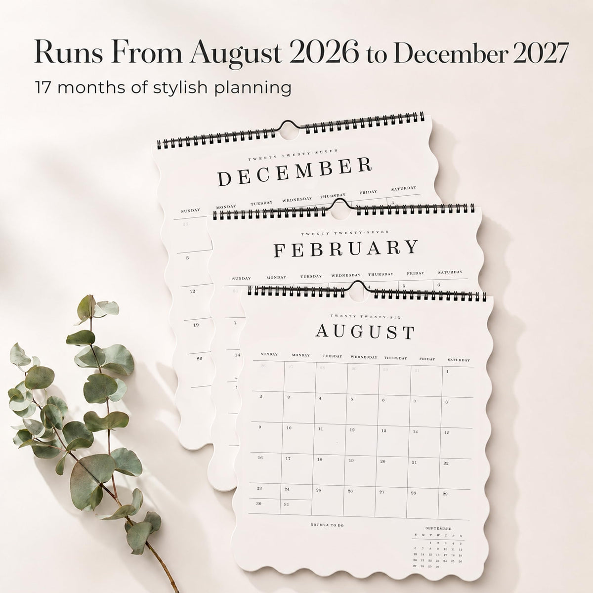 Beautiful 2026-2027 Wall Calendar - Runs August 2026 until December 2027