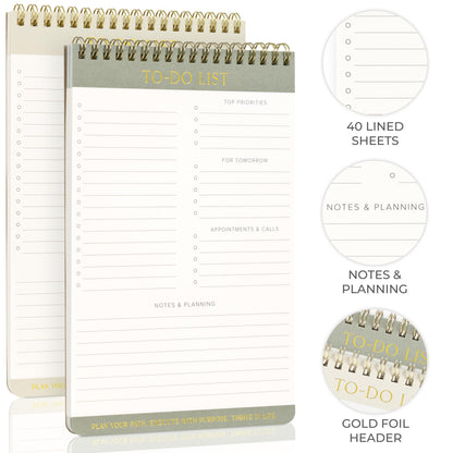 ZICOTO Beautiful To Do List Note Pads Set Of 2 for Easy Daily Planning - The Perfect Work Notepads, Notebooks and Office Desk Supplies For Women - Perfect to Effectively Organize Your Tasks