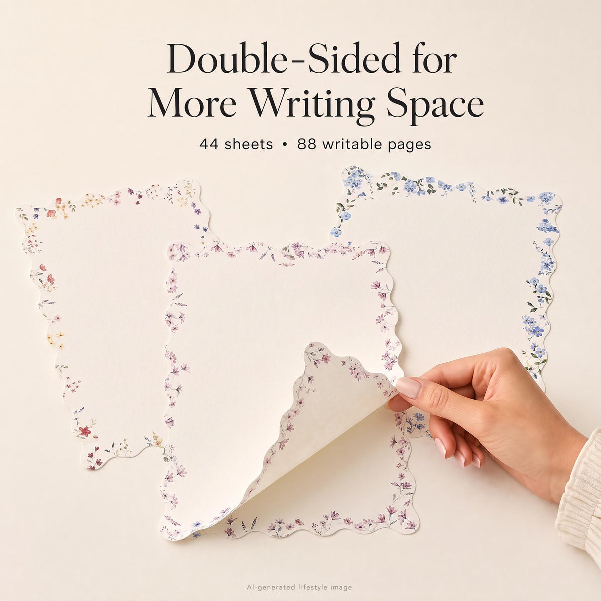 Beautiful Stationery Set with Envelopes - Scalloped Letter Writing Paper