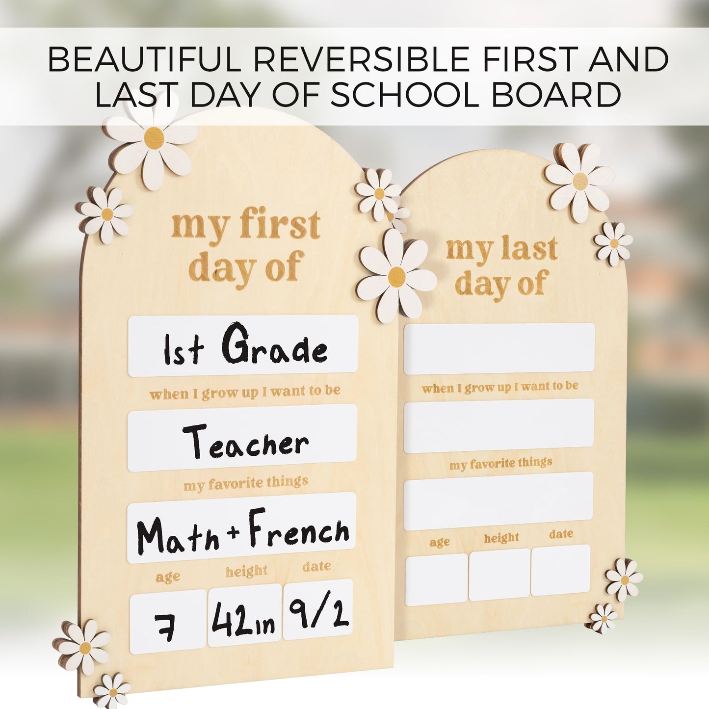 Beautiful Wooden First and Last Day of School Board Sign - Modern and Large Back to School Sign for Lasting Memories - Perfect Wooden Dry-Erase Photo Prop for Kindergarten