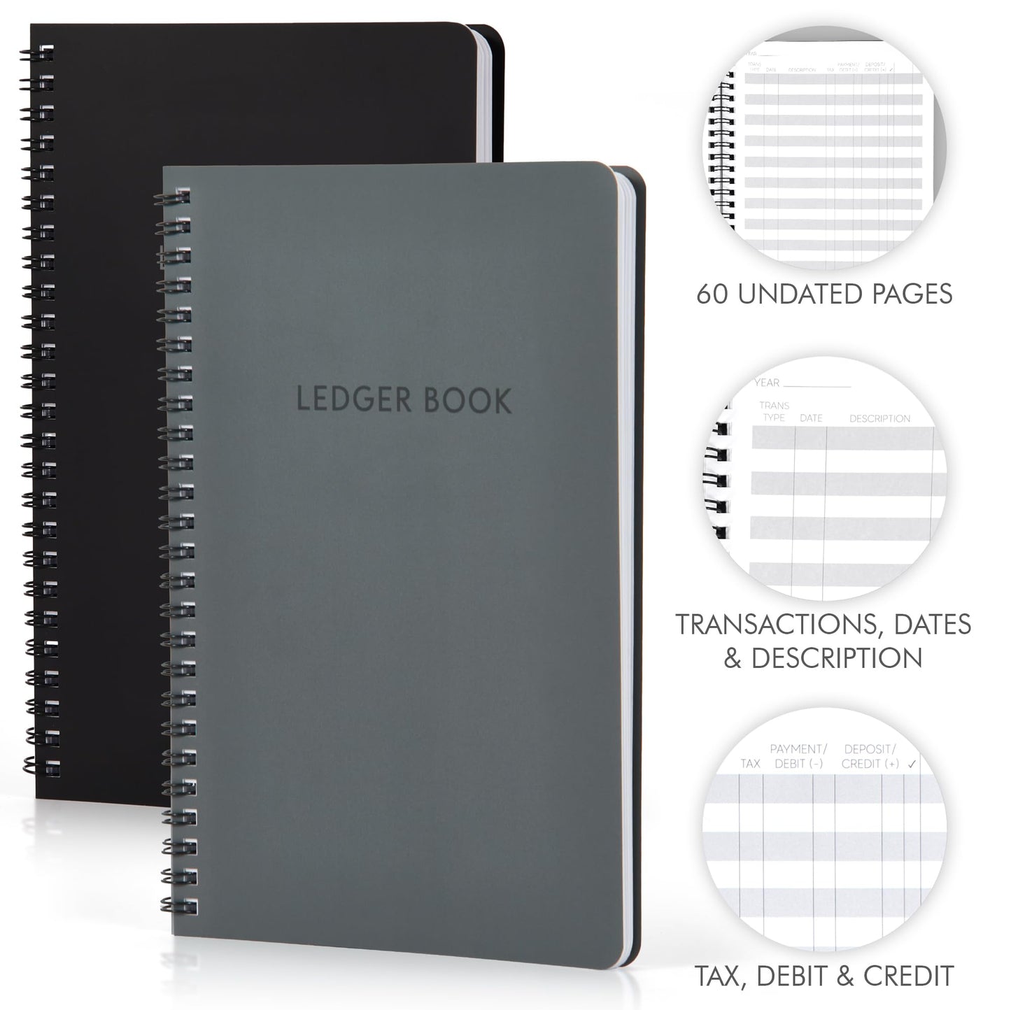 Set of 2 Easy to Use Accounting Ledger Books - Expense Tracker Notebook for Your Small Business - The Perfect Personal Finance Checkbook, Income and Expense Log Book