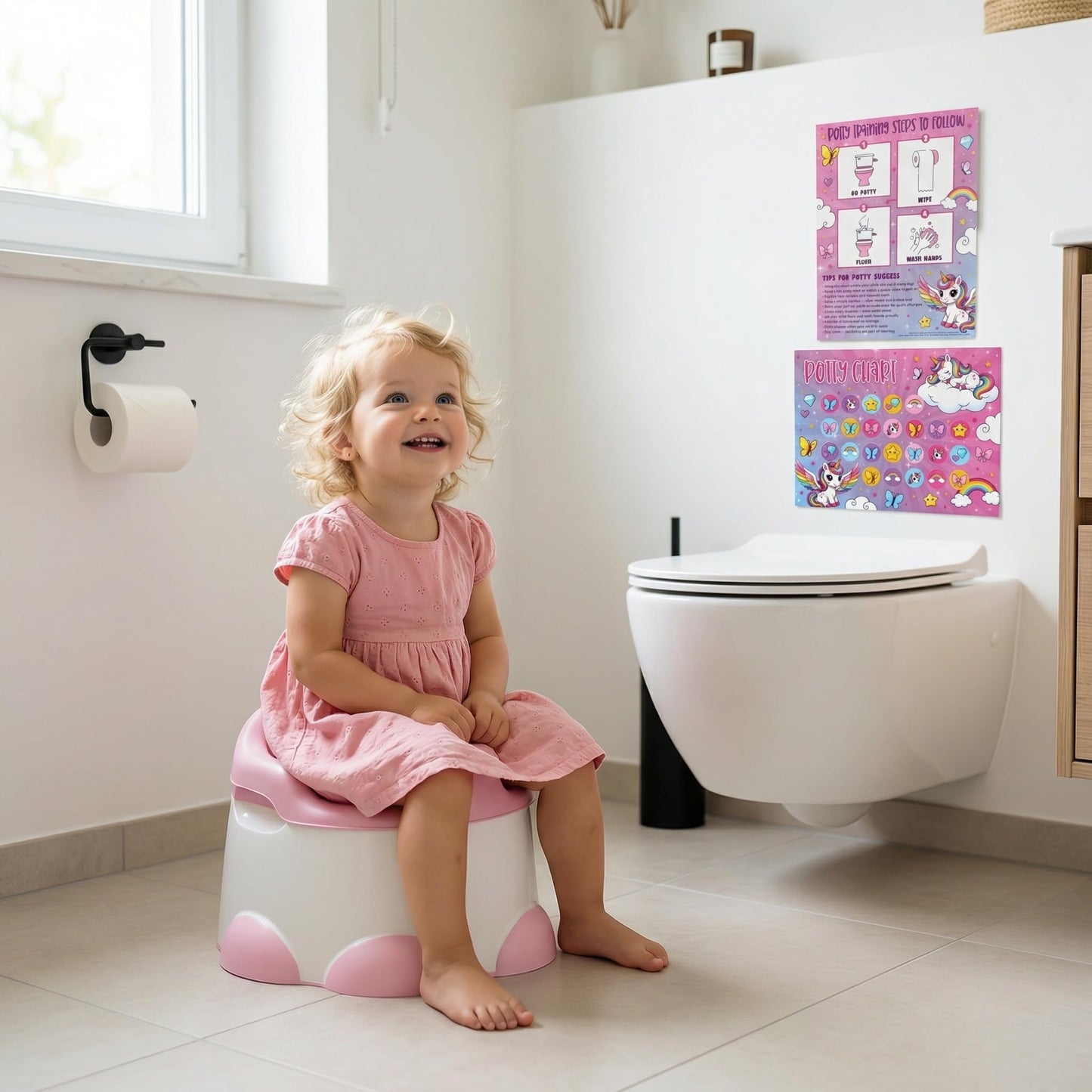 Fun Potty Training Chart with Stickers for Girls - Motivating Unicorn Rewards System with Stickers for Toddler Potty Training - Easy to Use Potty Training Poster that Kids Love