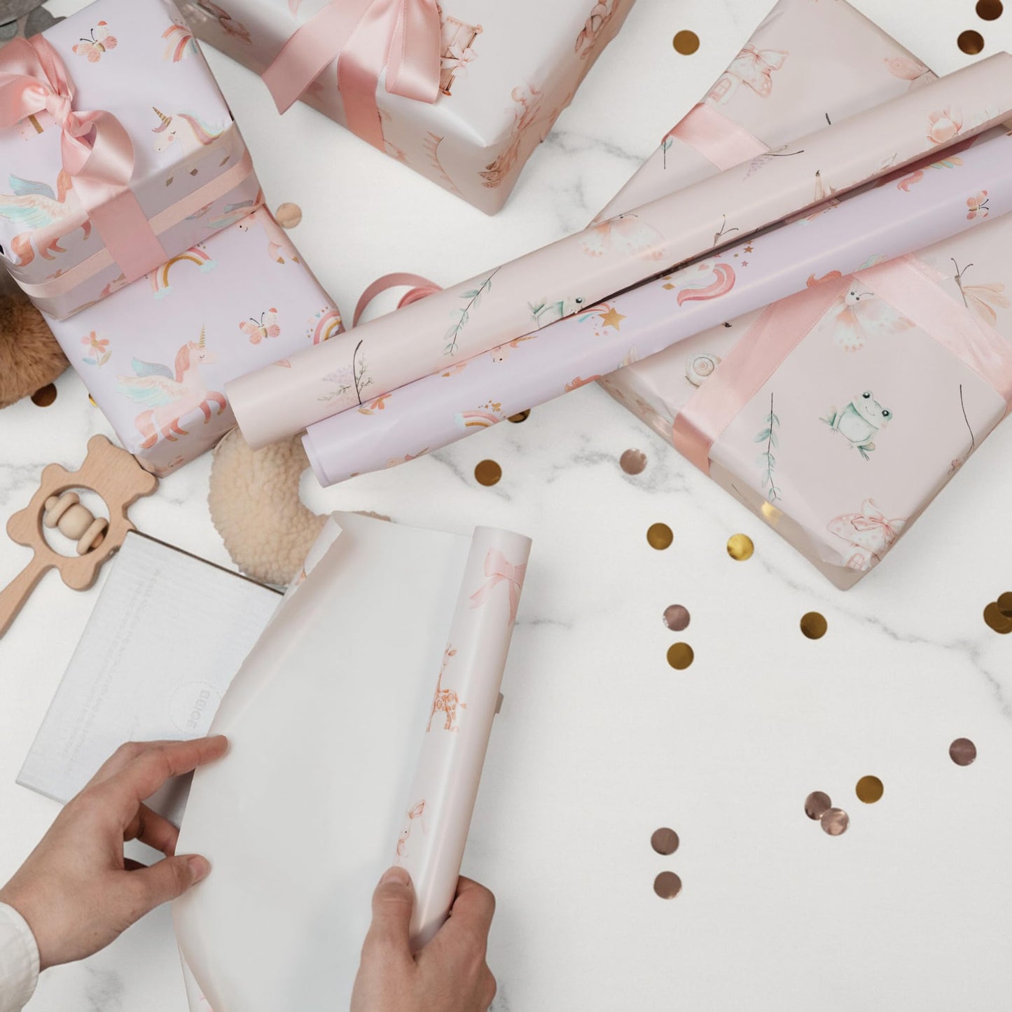 ZICOTO Beautiful Gift Wrapping Paper Rolls for Baby Shower - Cute Set of 3 Quality Rolls For Girls Birthdays & Baby Showers - Add a Touch of Magic to Every Gift You Wrap - 17 x 120 in