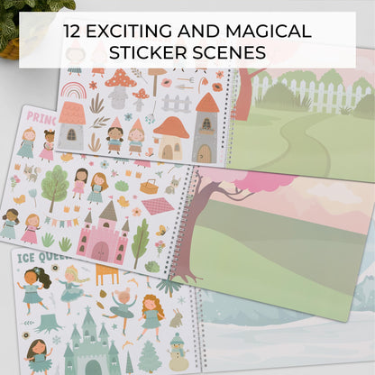 Fun Sticker Book for Girls 2-4 Years - Perfect Kids Activity Book with Beautiful Stickers & 12 Themes for Entertaining Toddlers 4-8 While Traveling - Incl. Princess, Unicorn & Coloring Pages