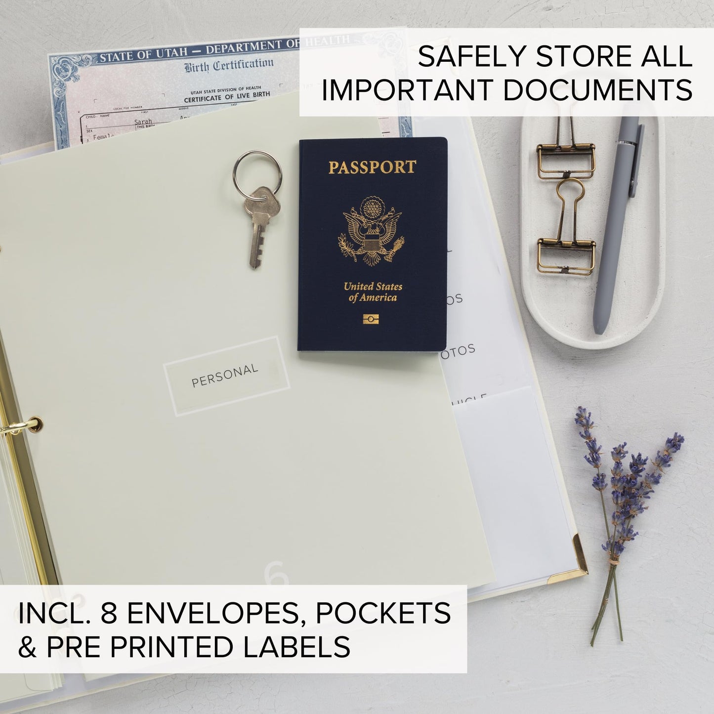 Aesthetic Document Organizer - Linen Cover Life and Family Emergency Binder - Perfect Files Organizer for Your Important Documents, Birth Certificates, Passports, Social Security Cards, Photo