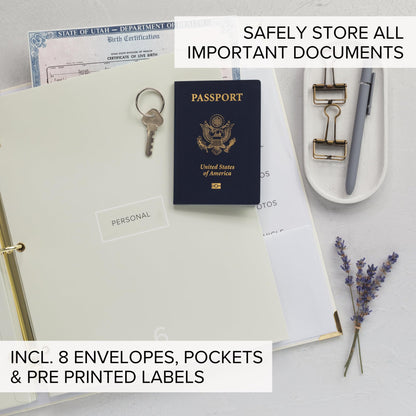 Aesthetic Document Organizer - Linen Cover Life and Family Emergency Binder - Perfect Files Organizer for Your Important Documents, Birth Certificates, Passports, Social Security Cards, Photo