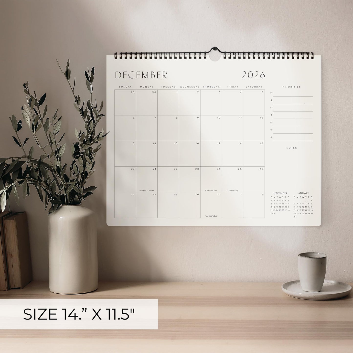 Beautiful 2026 Wall Calendar - Runs until December 2026 – 14.5"x11.5" Office Wall Calendar for Easy Organizing