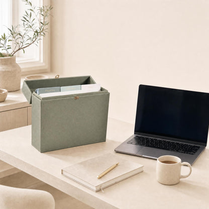 Document Organizer Box with 8 Folders - PU Leather File Organizer