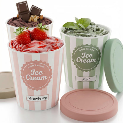 ZICOTO Set of 3 Reusable Ice Cream Containers 1 Quarts ea. - Perfect for Homemade Sorbet, Frozen Yogurt Or Gelato - Stackable Storage Pint Containers, Stickers And Lids Stores Easily In Freezer