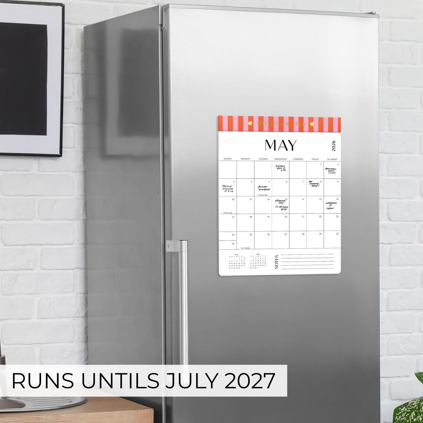 Aesthetic 2025-2026 Magnetic Vertical Calendar - Runs from January 2026 Until July 2026 - The Perfect Monthly Refrigerator Calendar With Minimal Designs for Easy Organizing