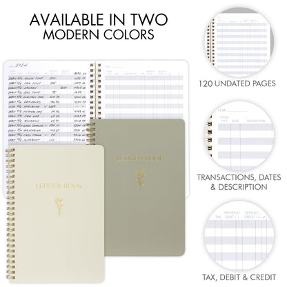 ZICOTO Easy to Use Accounting Ledger Book - The Perfect Expense Tracker Notebook for Your Small Business - Beautiful Personal Finance Checkbook, Income and Expense Log Book