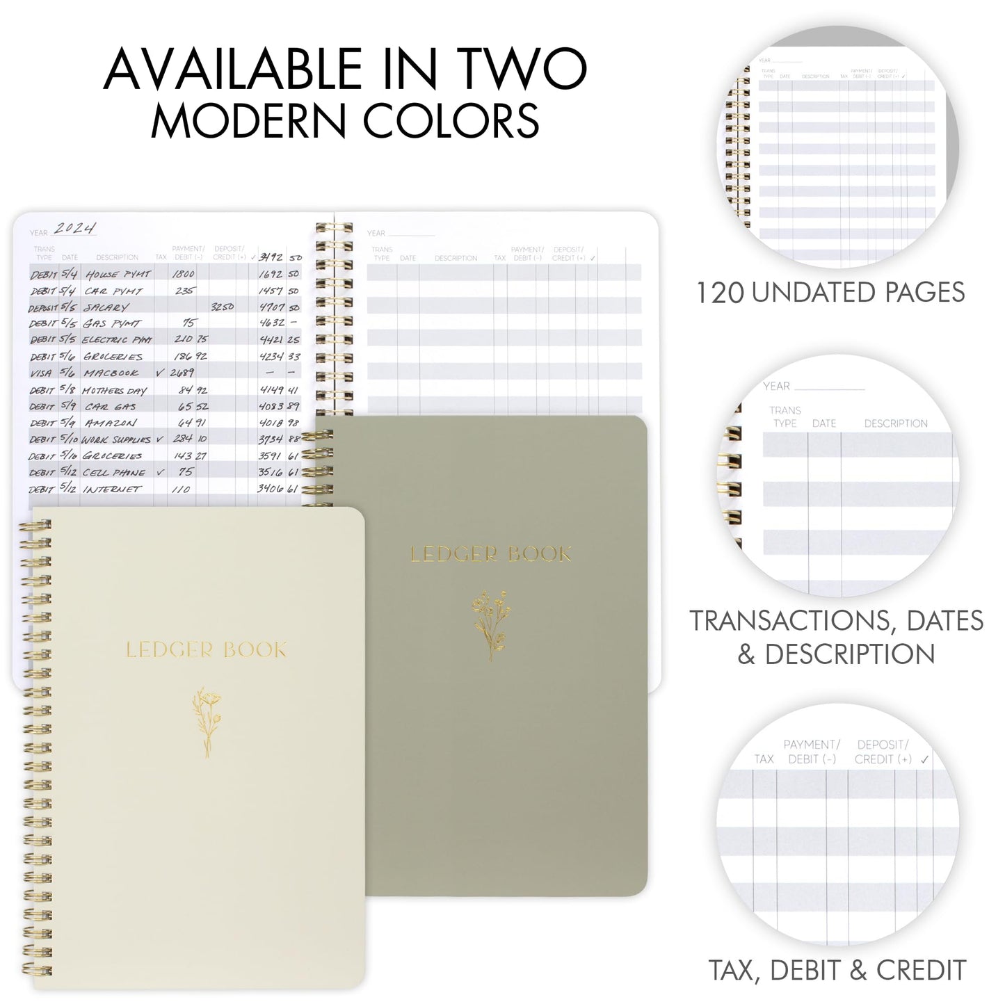 ZICOTO Easy to Use Accounting Ledger Book - The Perfect Expense Tracker Notebook for Your Small Business - Beautiful Personal Finance Checkbook, Income and Expense Log Book