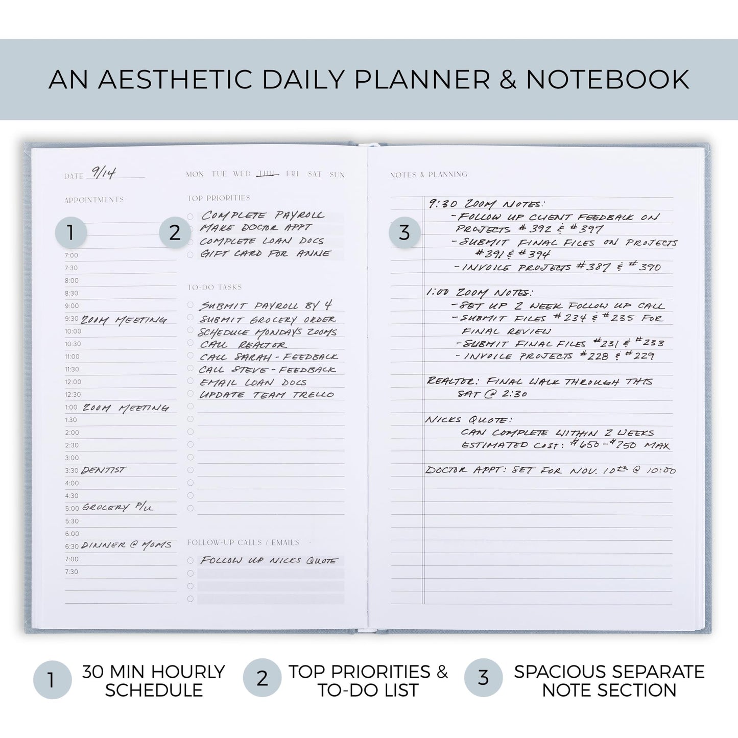 Aesthetic Daily Planner And Notebook With Hourly Schedule - Modern Hardcover To do List Notepad to Easily Organize Your Work Tasks And Appointments - The Perfect Book for School & Office Supplies