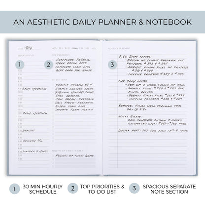 Aesthetic Daily Planner And Notebook With Hourly Schedule - Modern Hardcover To do List Notepad to Easily Organize Your Work Tasks And Appointments - The Perfect Book for School & Office Supplies