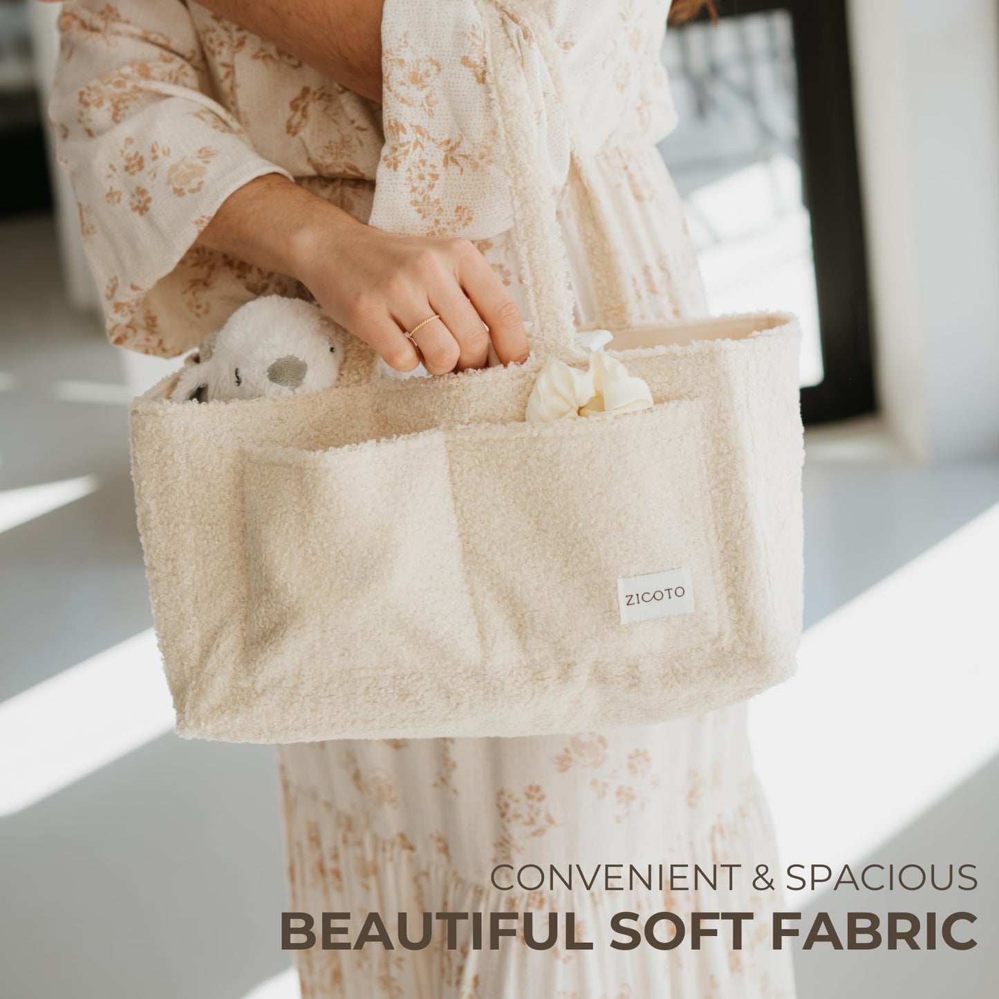 Beautiful Diaper Caddy Organizer - Versatile Storage Basket Easily Holds Diapers, Wipes and Other Baby Necessities - Perfect for Baby Showers, Functional Car Storage & Great Gift for Expecting Mothers