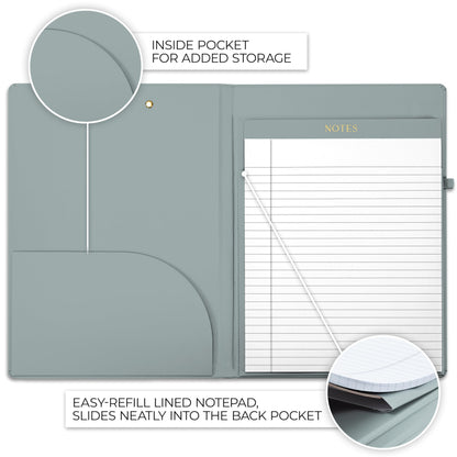 Aesthetic Clipboard Folio with Refillable Lined Notepad & Interior Pocket - Cute Padfolio/Legal Pad Holder for Women - Easily Organize Notes at Work, School, or Home
