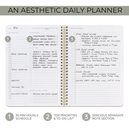 Beautiful Daily Planner And Notebook With Hourly Schedule - Aesthetic Spiral To do List Notepad to Easily Organize Your Tasks And Appointments - Stylish Book And School Or Office Supplies For Women