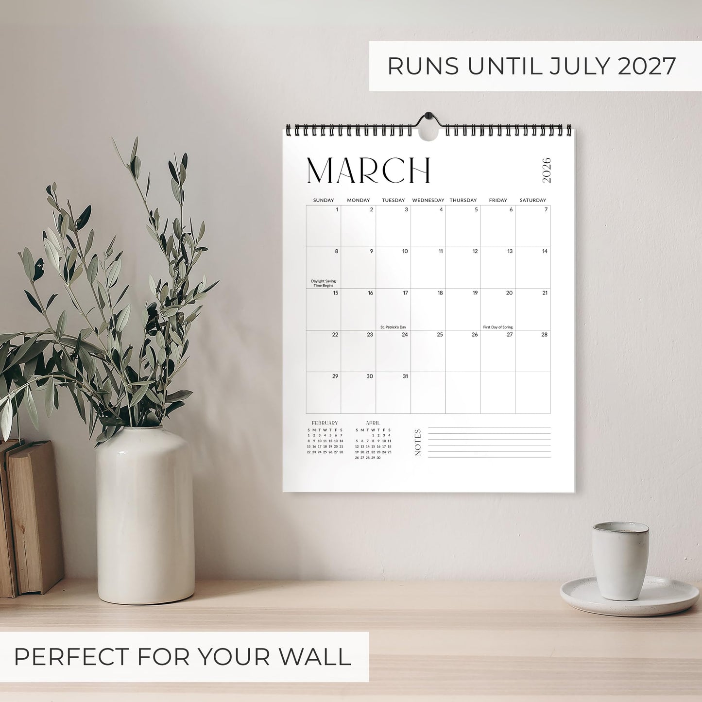 Beautiful 2026 Wall Calendar - Runs from January 2026 until July 2027 - Large 14.5" x 11.5" Office Wall Calendar for Easy Organizing