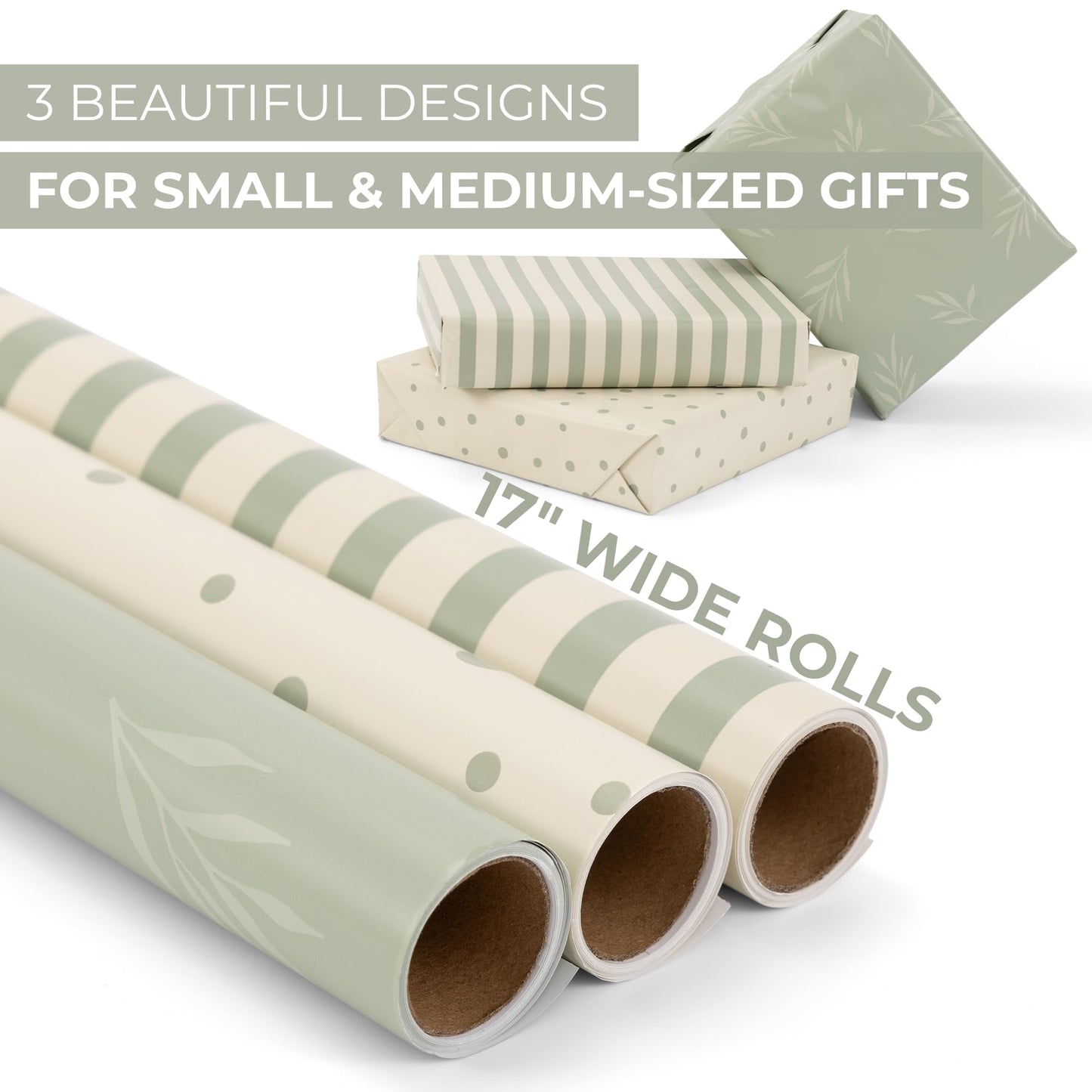 ZICOTO Beautiful Gift Wrapping Paper Rolls for All Occasions - Set of 3 Quality Rolls For Wedding, Birthday, Baby Shower & Christmas - Add a Touch of Magic to Every Gift You Wrap - 17 x 120 in