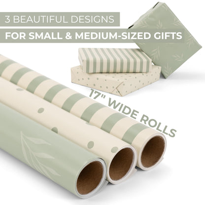 ZICOTO Beautiful Gift Wrapping Paper Rolls for All Occasions - Set of 3 Quality Rolls For Wedding, Birthday, Baby Shower & Christmas - Add a Touch of Magic to Every Gift You Wrap - 17 x 120 in