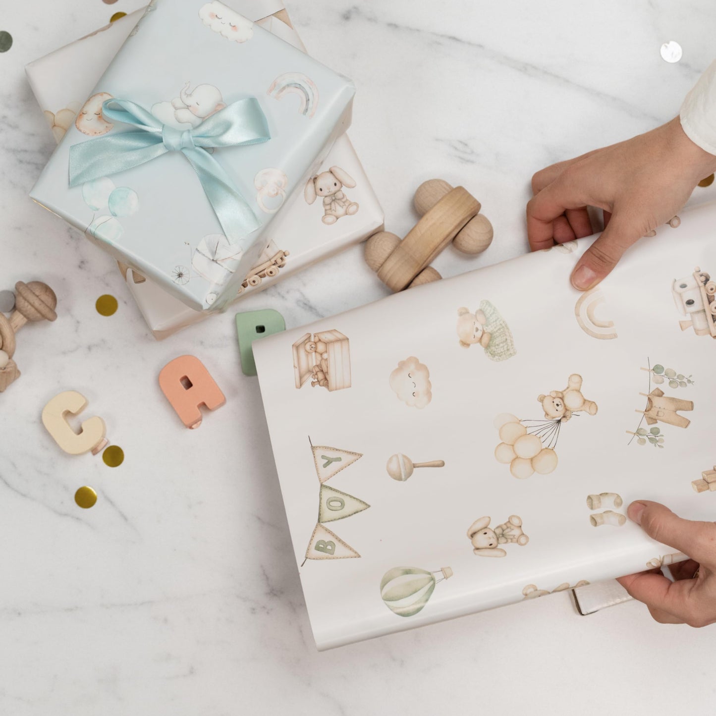 ZICOTO Beautiful Gift Wrapping Paper Rolls for Baby Shower - Cute Set of 3 Quality Rolls For Boys Birthdays & Baby Showers - Add a Touch of Magic to Every Gift You Wrap - 17 x 120 in