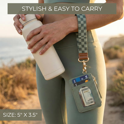 Stylish Wristlet Wallet for Women - Slim Design Credit Card Holder w/ Plenty of Storage incl. Clear ID Window & Zipper Pocket - Easy Carry RFID Blocking Keychain Wallet w/ Tassel, Lanyard & Gold Rings
